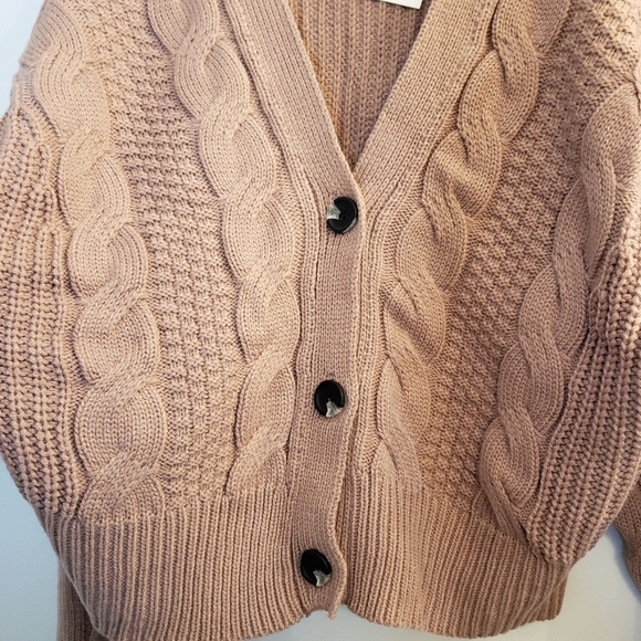 NWT Love Tree Cable Knit Cardigan Sweater, Size L, Mauve Pink - Picture 3 of 6